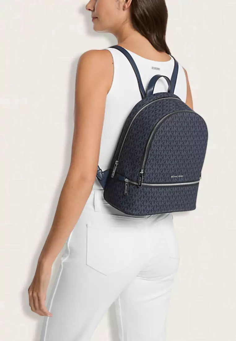 Michael Kors Rhea Medium Signature Logo Backpack Admiral