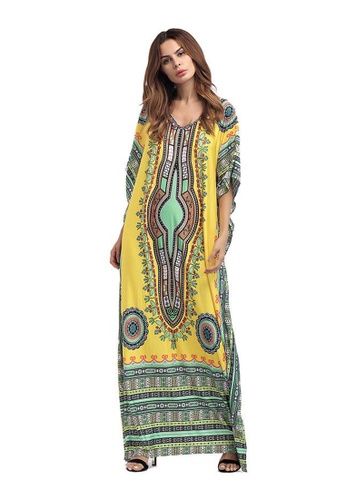 Kings Collection yellow African Ethnic Print Beach Long Dress (KCCLSP2101) 231FCAAC71D90AGS_1