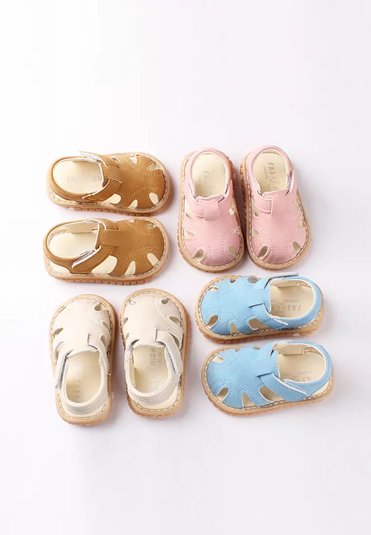 Sepatu Sandal Bayi Prewalker Anak Laki Laki dan Perempuan Bunyi Cit Cit Polos Import Venrz Krem