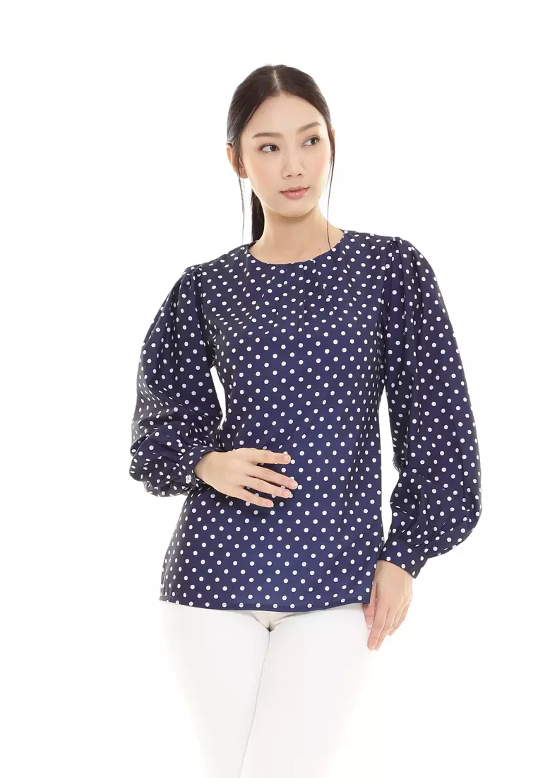Christina Polka Dot Blouse in Navy Blue