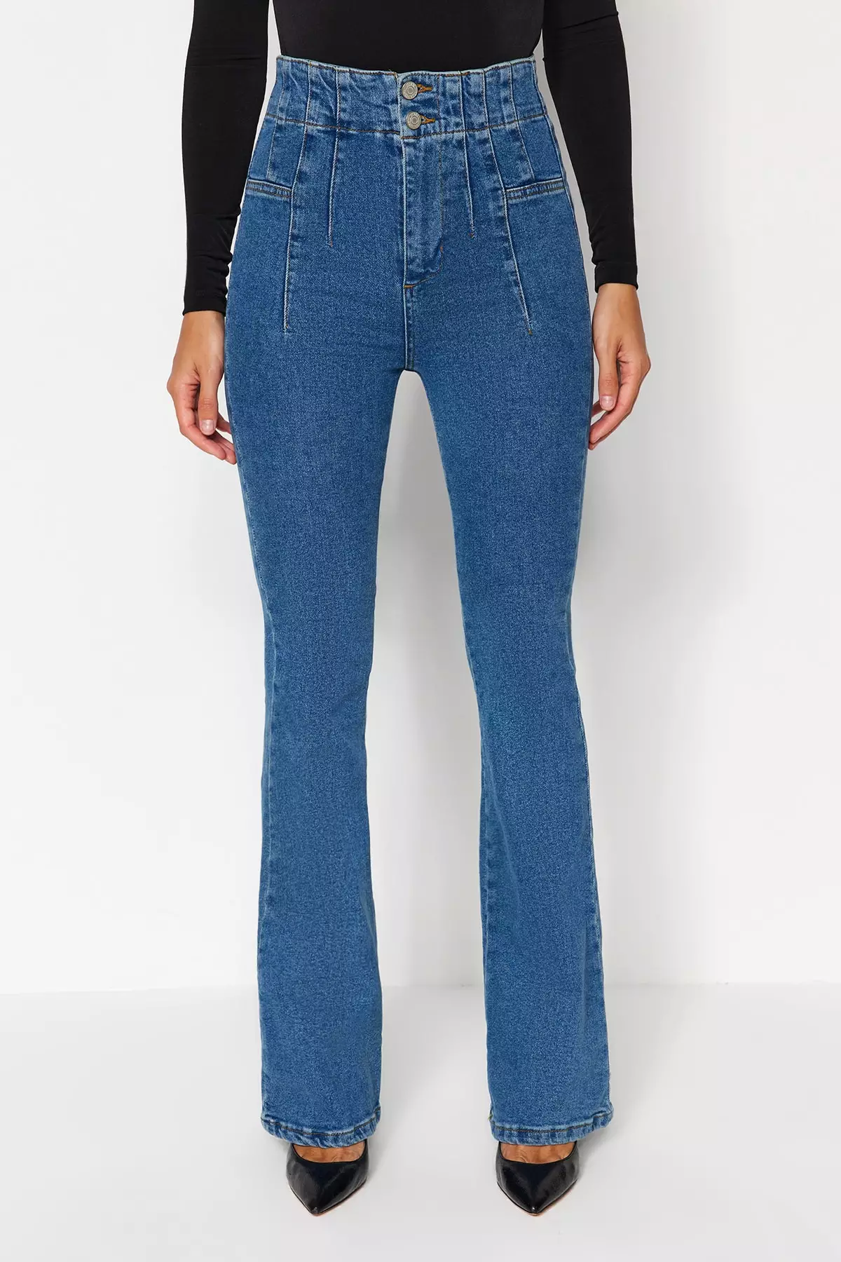 Trendyol Stitching Detail High Waist Flare Jeans 2024