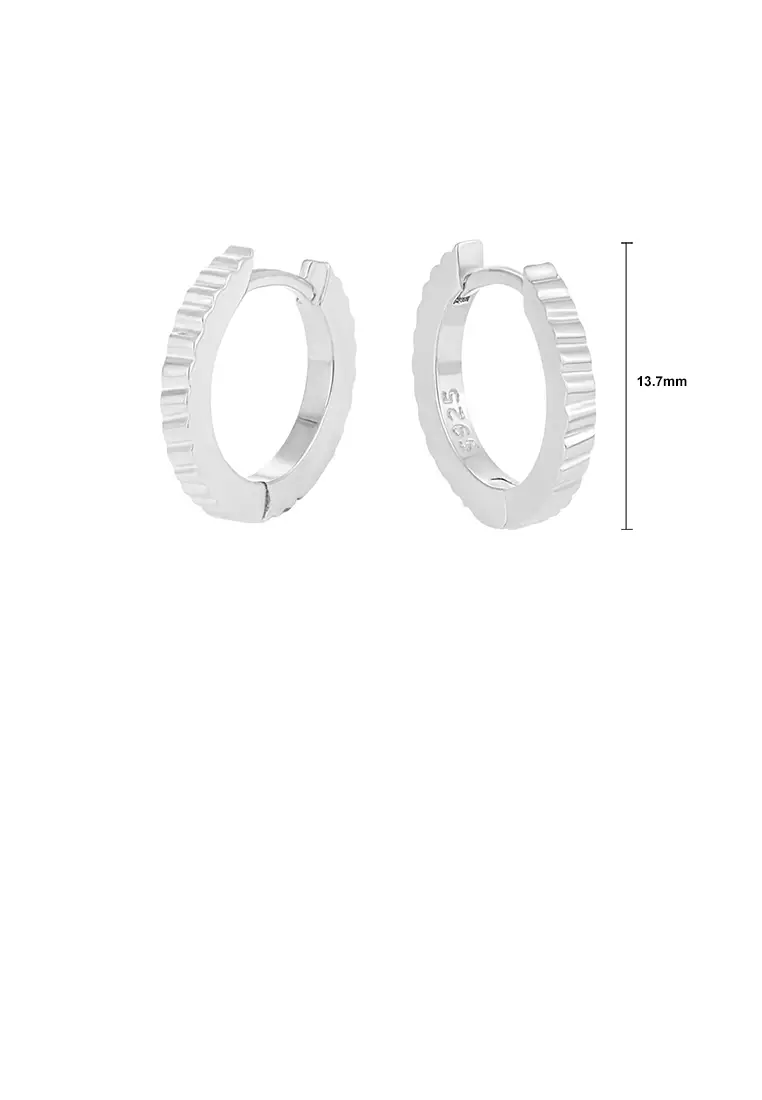 925 Sterling Silver Simple Personalized Pleated Vertical Pattern Geometric Hoop Earrings
