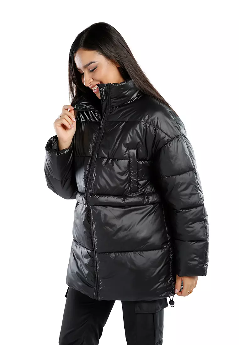 Black Two Way Detachable Turtleneck Puffer Jacket