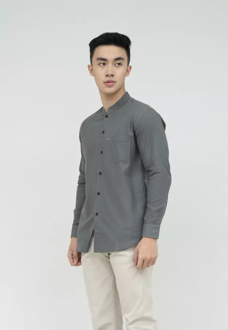 Houseofcuff kemeja Koko Lengan Panjang Pria Abu