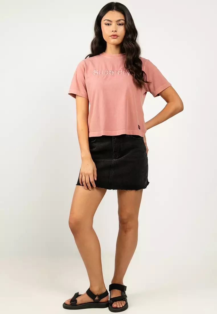 womens Micro Logo Embroidered Boxy T-Shirt in OPTIC | Superdry CA-EN