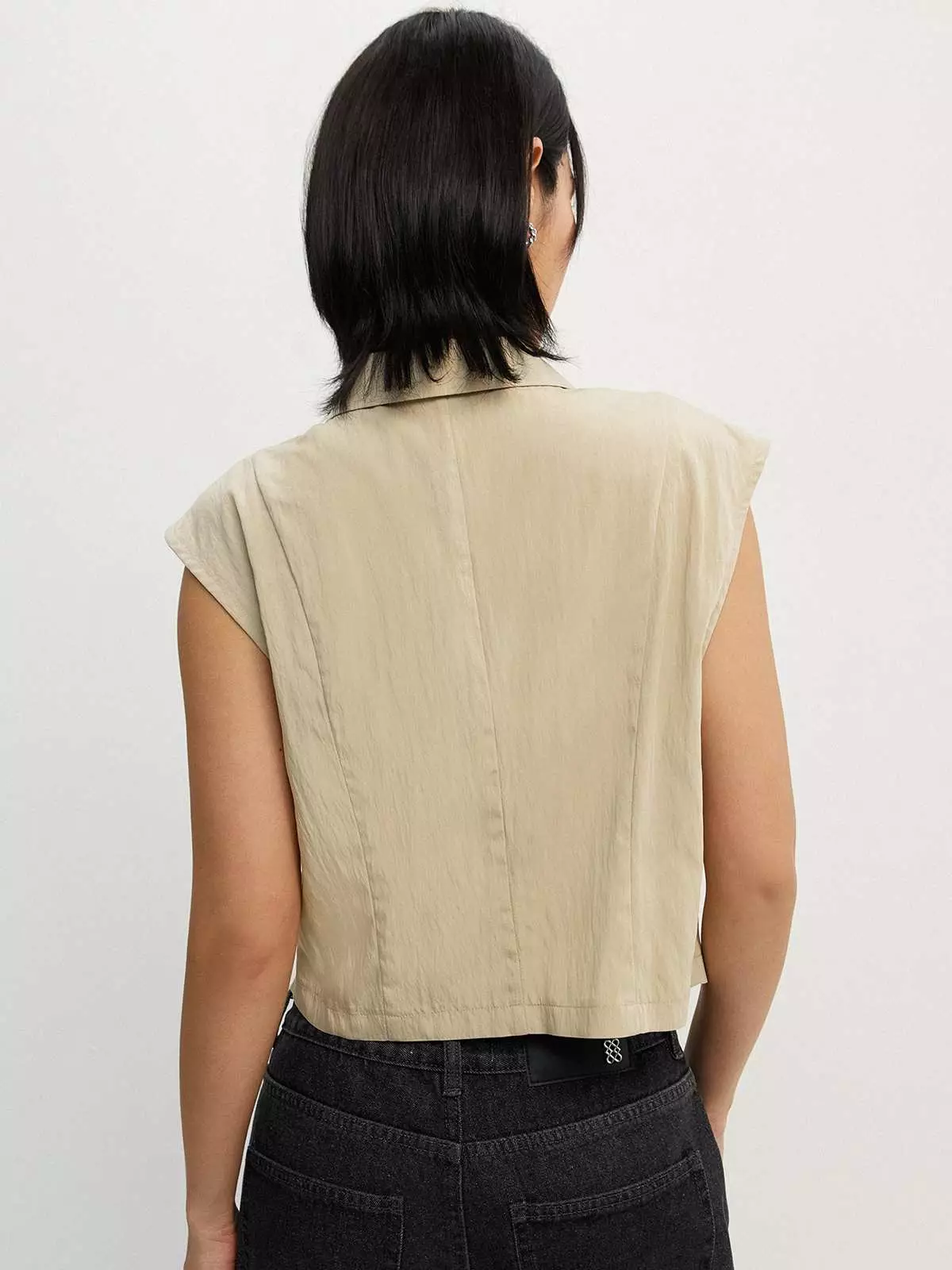 Sleeveless P. Zipper Top - Beige