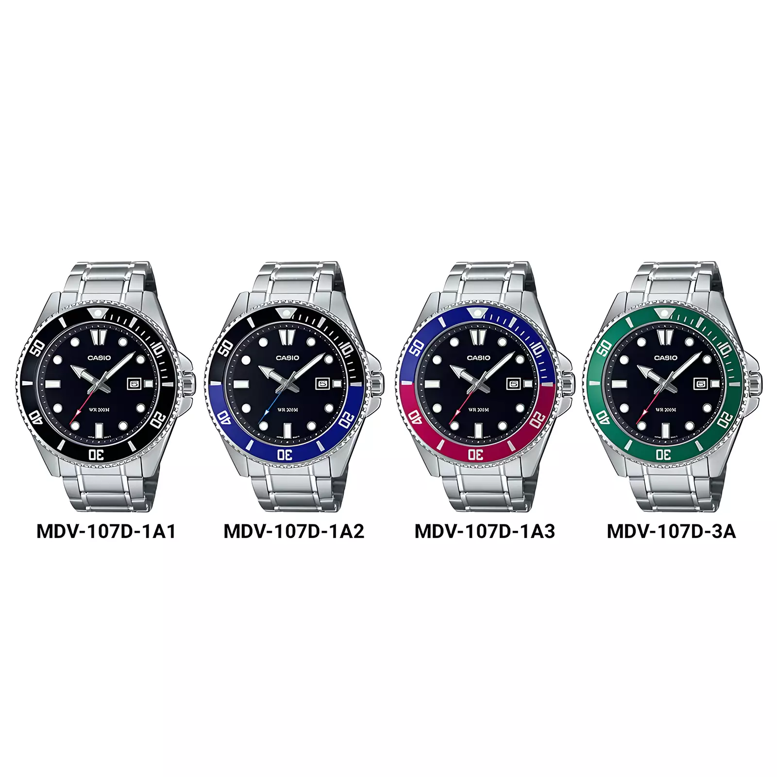 Casio - Diver Marlin Duro Pepsi - Jam Tangan Analog Pria - Black Dial - All Stainless Steel - MDV-107D-1A3VDF