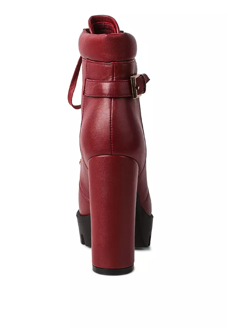 Red leather combat on sale boots