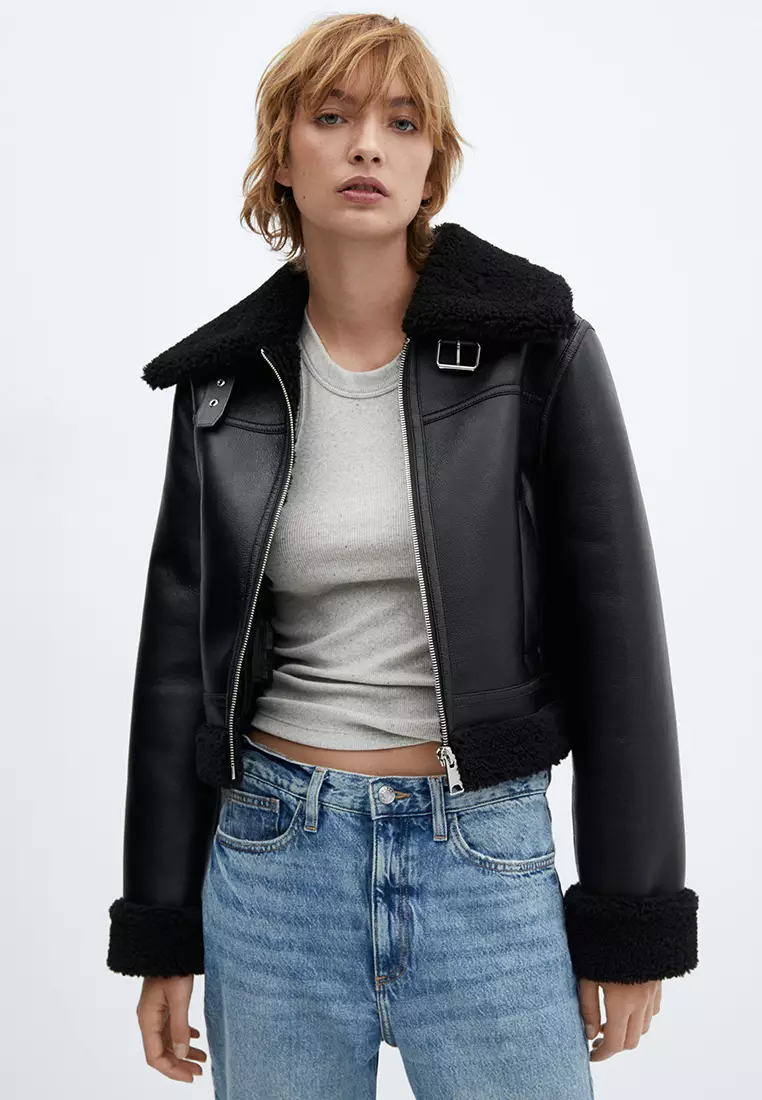 Faux Shearling Lined Biker Jacket