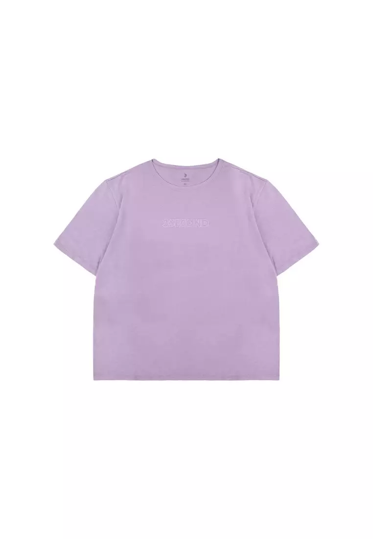 3Second Women's Basic T-Shirt Short Sleeve Boxy Fit Cotton Logo Script 3 OL-C080925