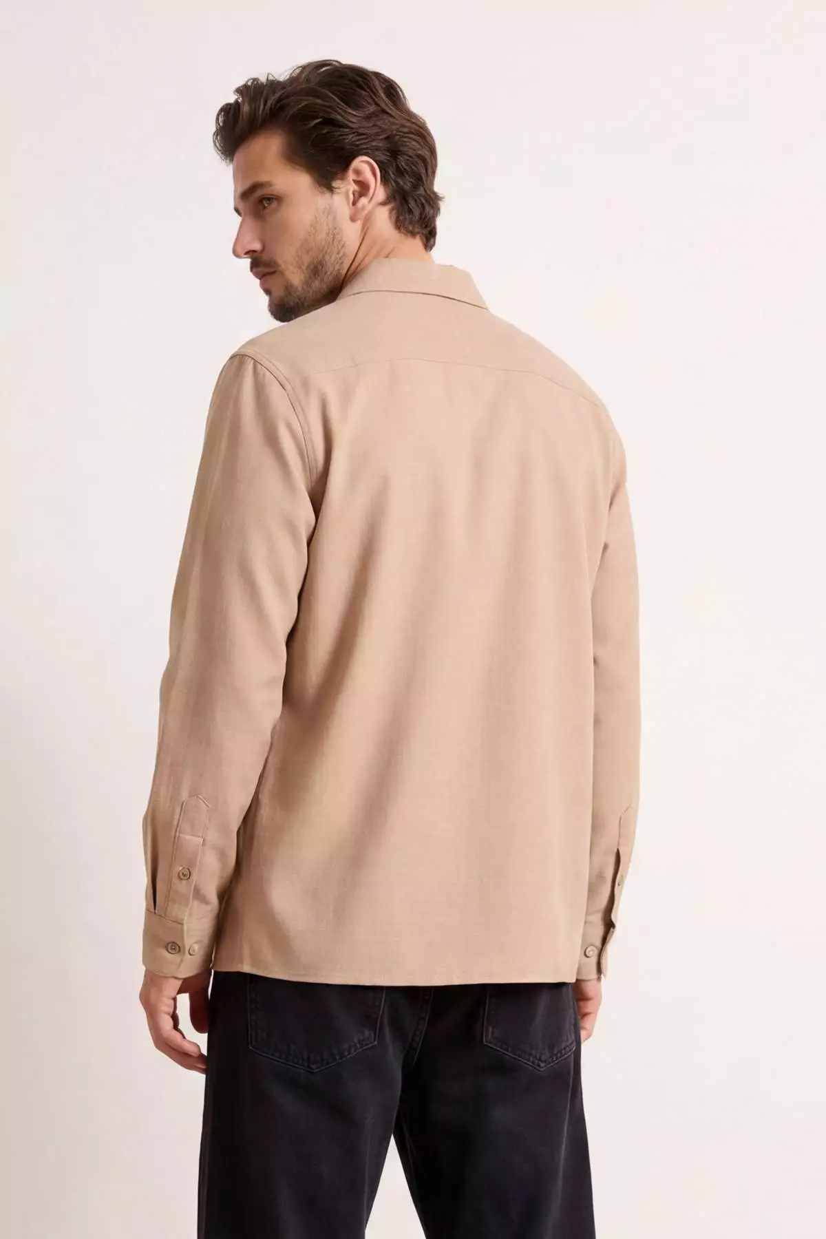 Beige Regular Fit Linen-Look Seasonal Men'S Woven Shirt Tmnss26Go00007