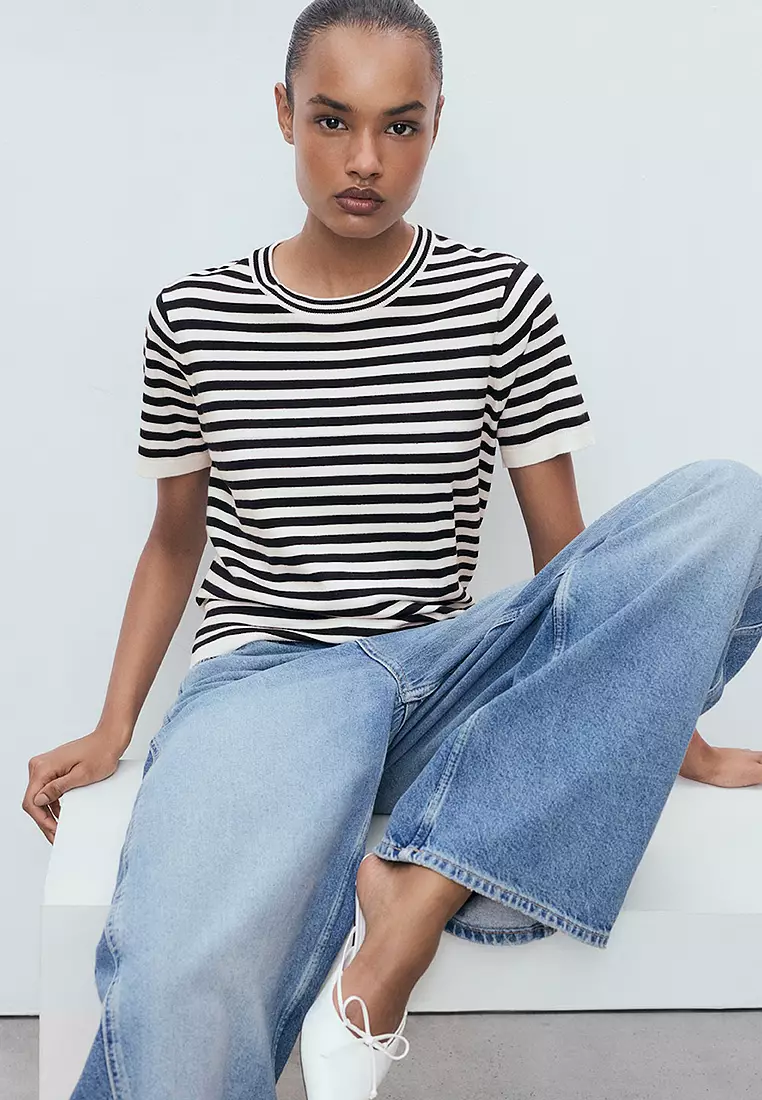 Striped Short-Sleeved Sweater