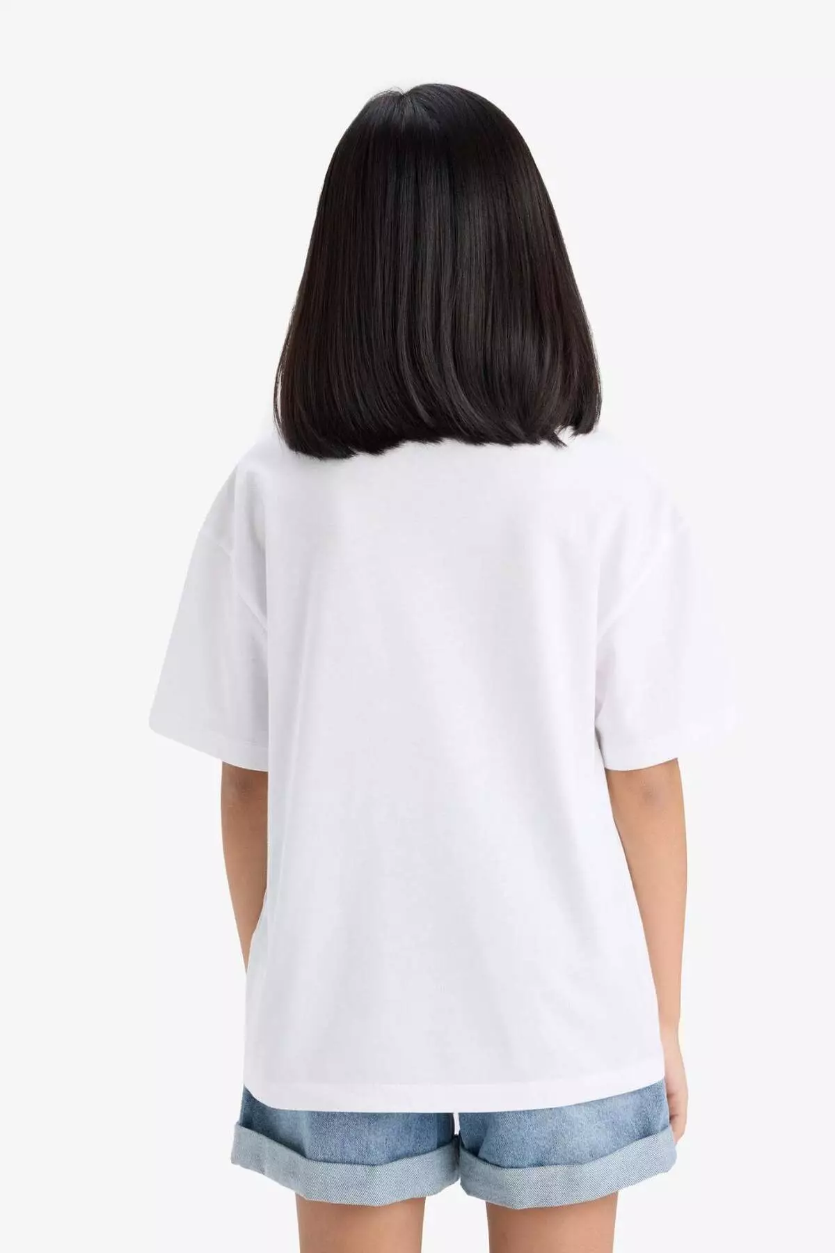 Girls' Oversize Wide Fit Crew Neck Printed Short Sleeve T-Shirt E0392A825Sm