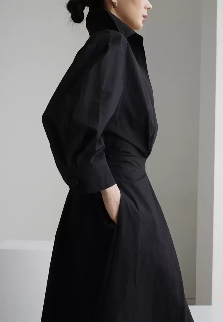 Simple and elegant solid color shirt dress CA101955BK