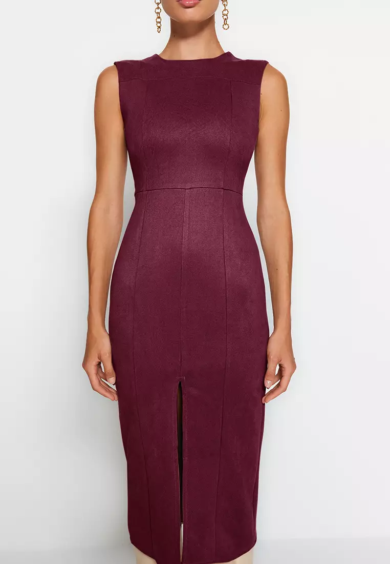 Purple Plain Midi Woven Dress TWOAW24EL00321