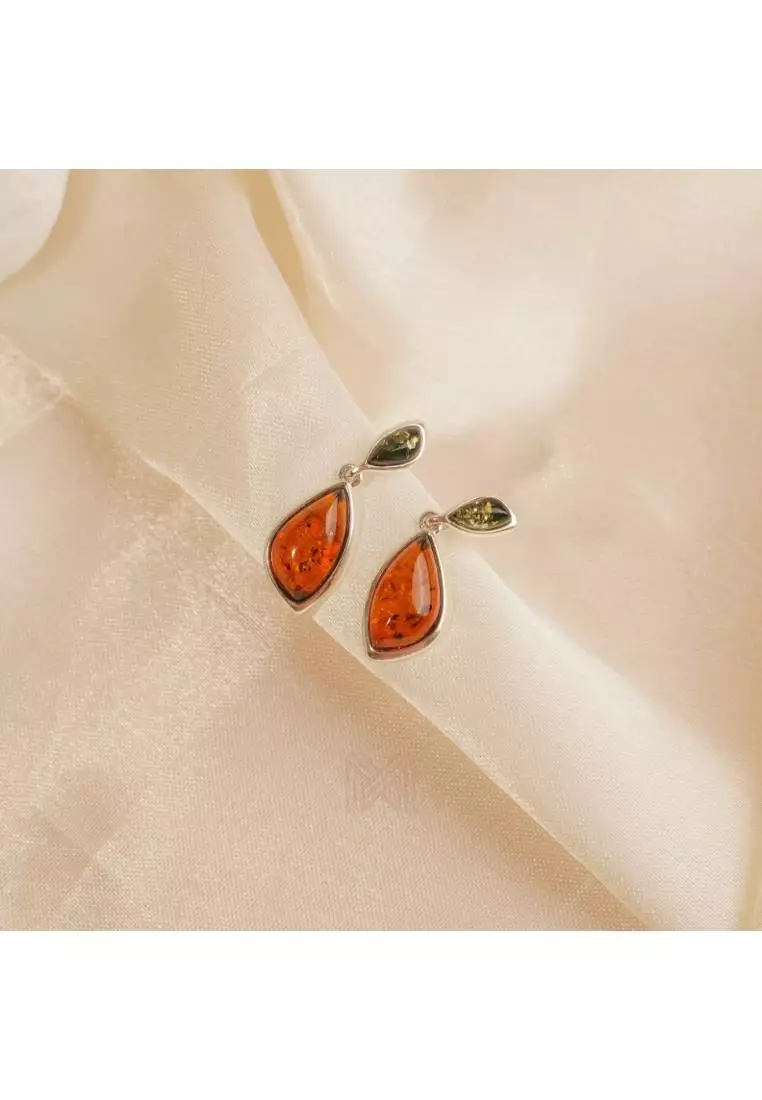 Multifaceted Baltic Amber Tear Drop Silver Drop Earrings with 925 Sterling Silver