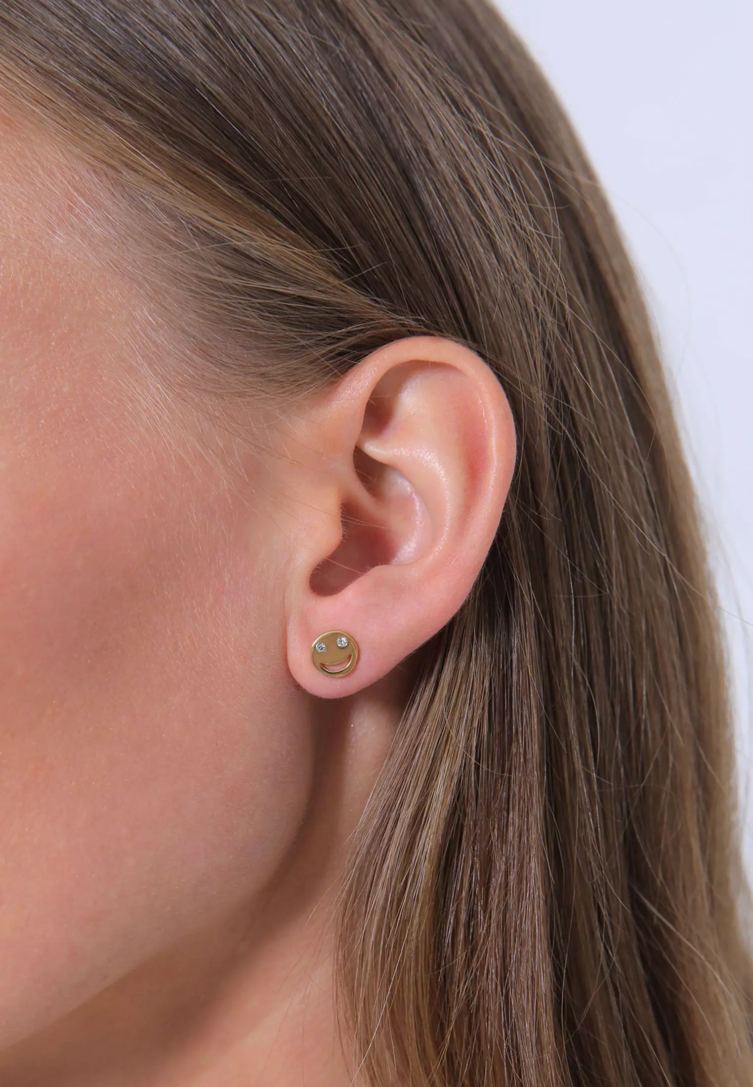 Earrings Ear Studs Smiley Face Emoji Crystal Gold Plated