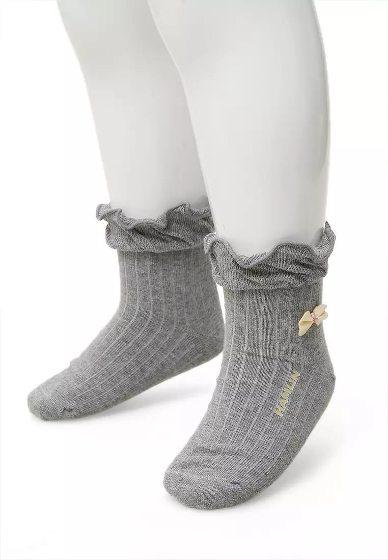 Candie Kaos Kaki Pendek Anak Wanita Bow Tie Ruffle Children's Socks Comportable Material Cotton ORIGINAL - Gray