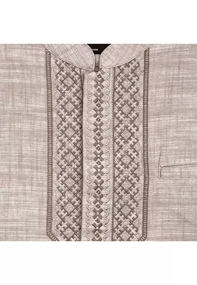 POLICE Kemeja Koko Bordir Cotton Slub Regular Fit Lengan Panjang Pria