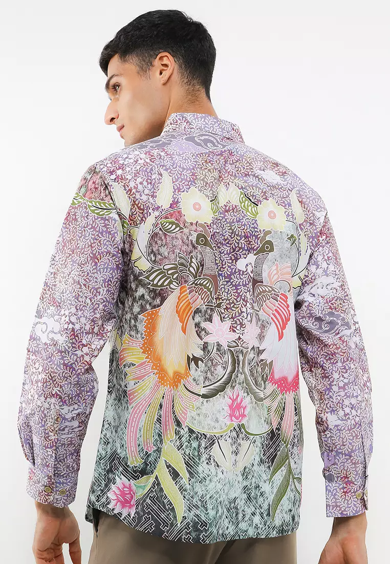 Arkanza Lilac  Pria Kemeja Panjang Slim Fit Digital Print