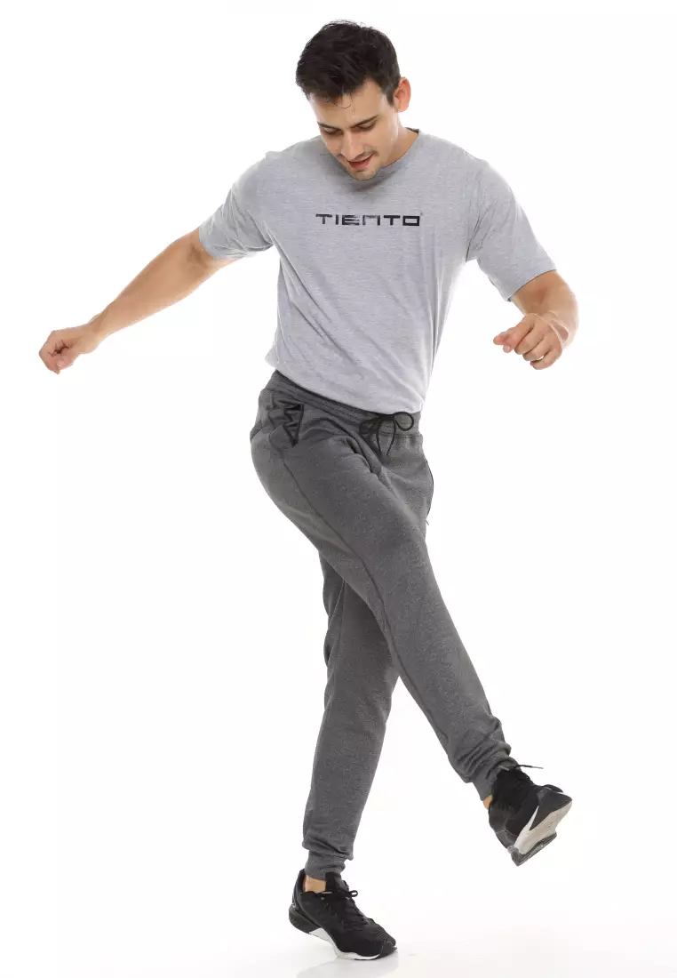 Tiento Celana Pria Jogger Panjang Long Pants Basic Dark Grey Sporty Men