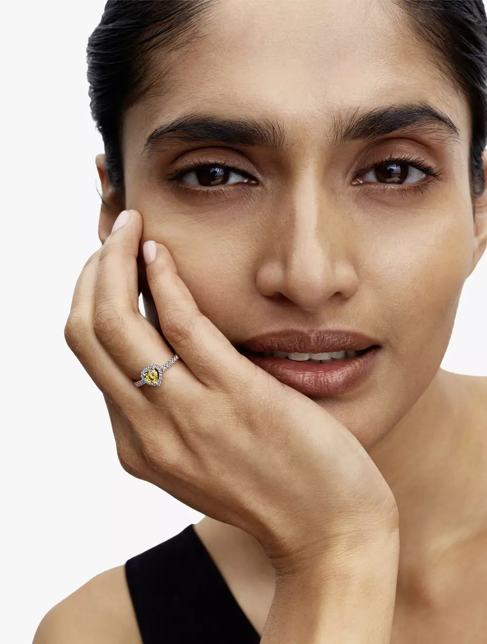 Heart Sterling Silver Ring with Vibrant Yellow and Clear Cubic Zirconia - 50