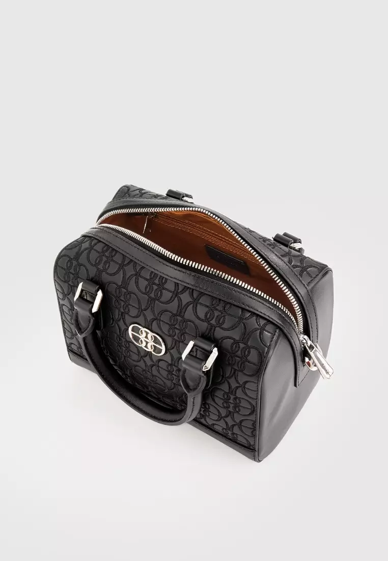 Alessia Monogram Small Satchel Bag Black