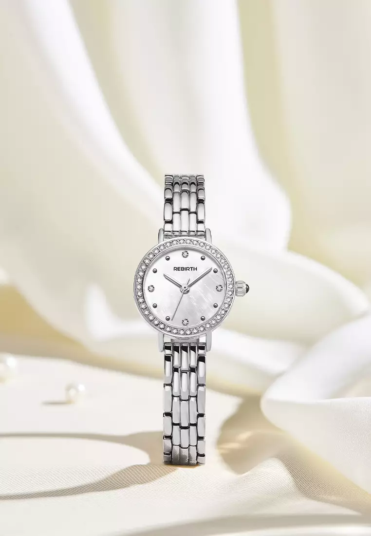 Jam Tangan Wanita Anti Air Anggun Mewah Berlian Jam Kuarsa Jam Tangan Cewek Original silver whtie