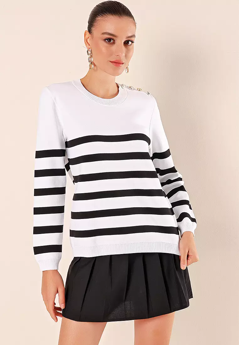 Button Detail Striped Sweater