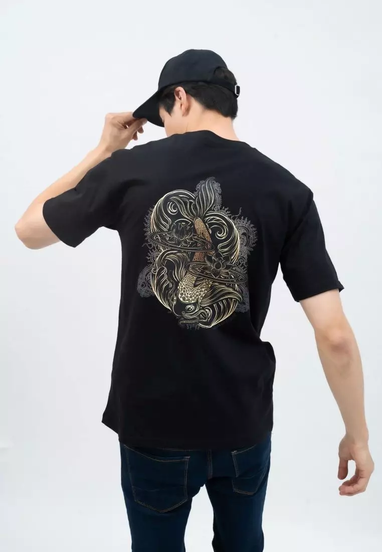 Houseofcuff T-shirt Kaos Hitam Motif Ikan Bunga Tersedia Size S-4XL