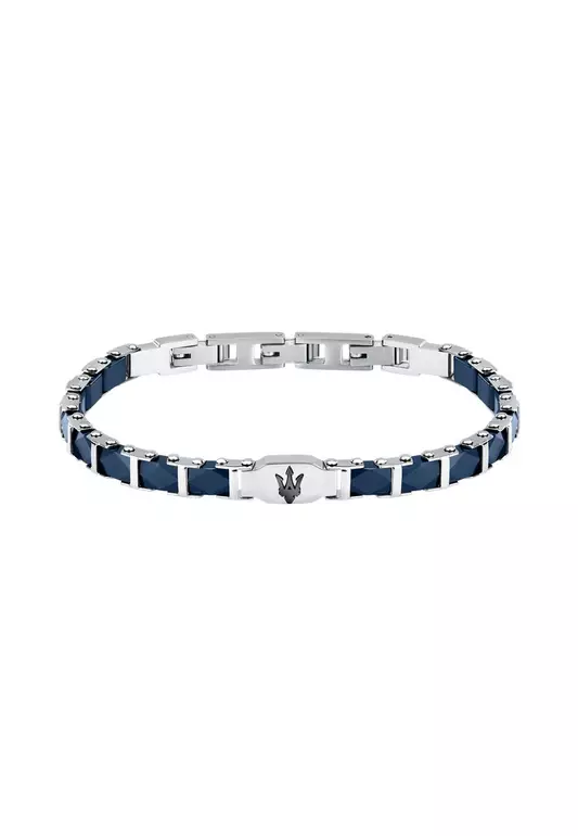 Maserati Jewels 185+30 mm Men's Bracelet, Stainless Steel, Blue Ceramic, Black Logo, JM424ATZ45 (Adjustable)