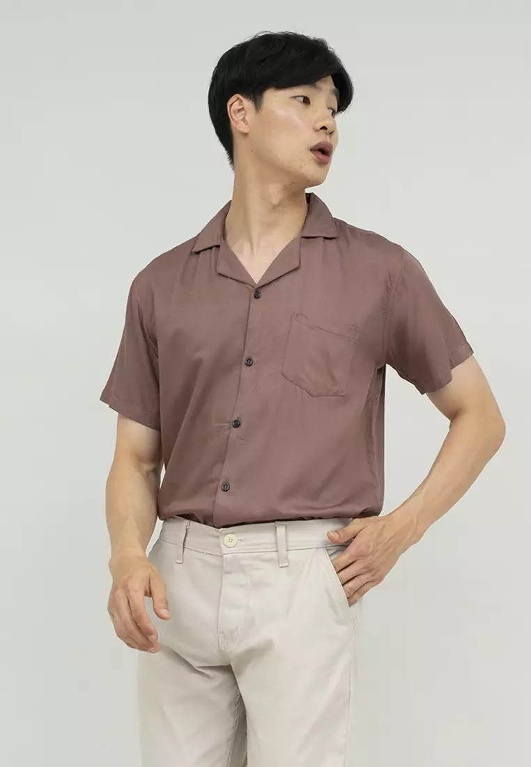 Kemeja bowling shirt pria lengan pendek mocca houseofcuff