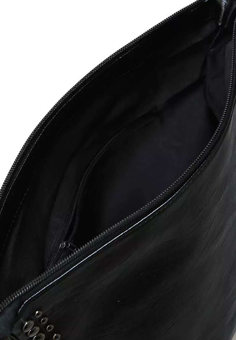 Laura Tas Kerja Wanita Motif Polos Tote Bag Large Compartment Material Leather ORIGINAL - Black