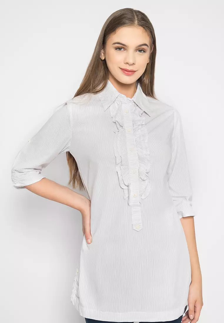 LGS - Kemeja Casual Wanita - Lengan 3/4 - Putih - Salur - LLSH.384.S860.165.7C L/S