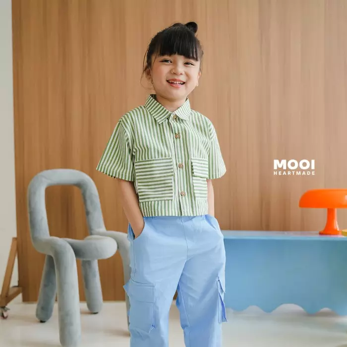 Mooi Kemeja Anak Perempuan Liora Striped Shirt - Peach Pink