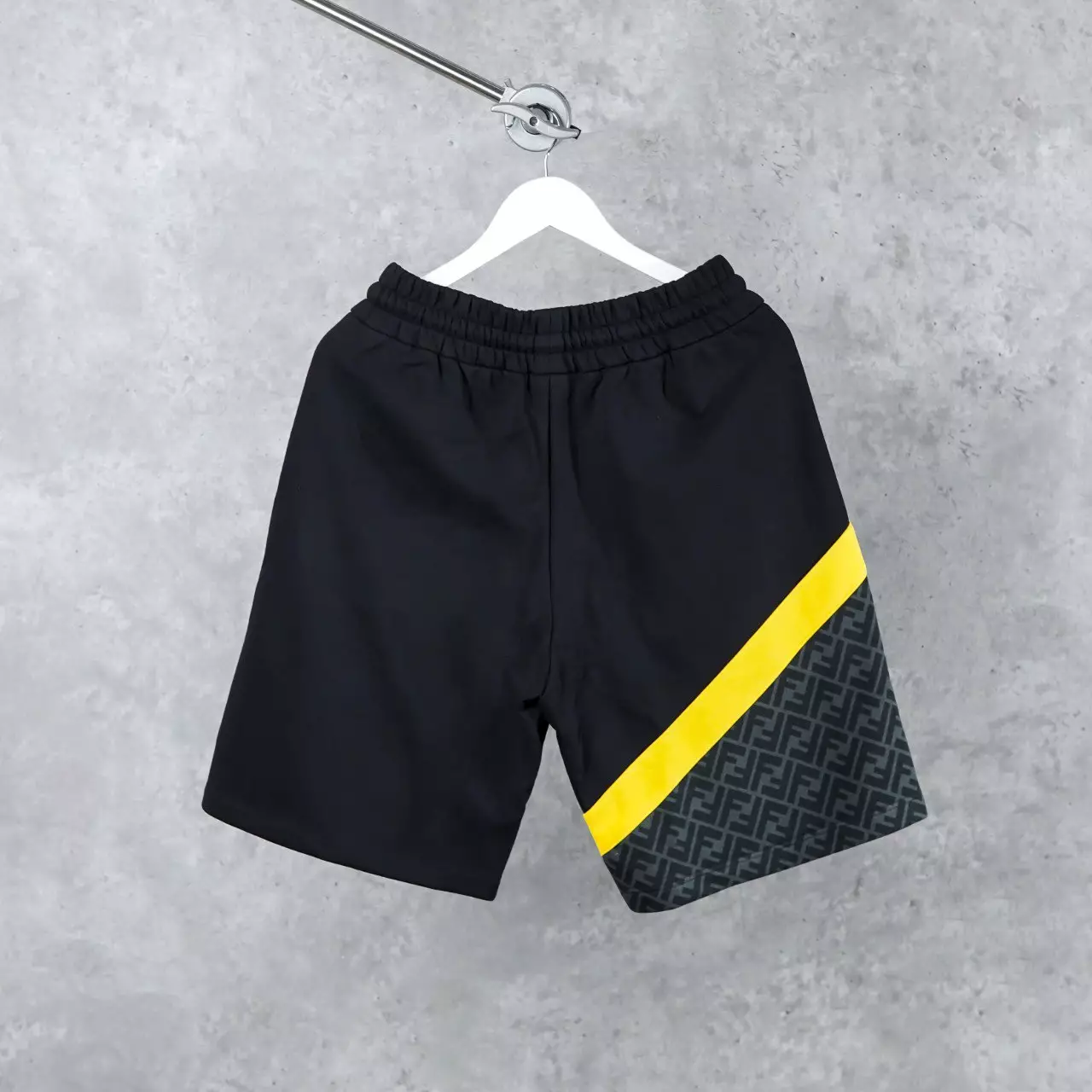 Celana FENDI FF DIAGONAL BLACK YELLOW HALF BLACK SHORT PANTS 100% ORIGINAL