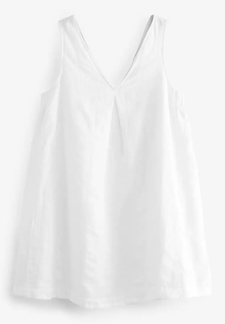 Linen Blend V-Neck Mini Dress