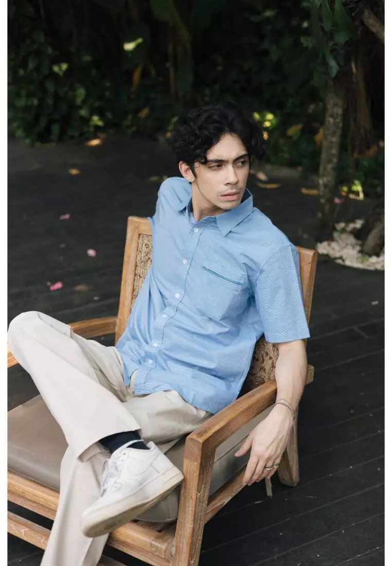 RBJ Kemeja Salur Printing Biru Regular Fit Pria