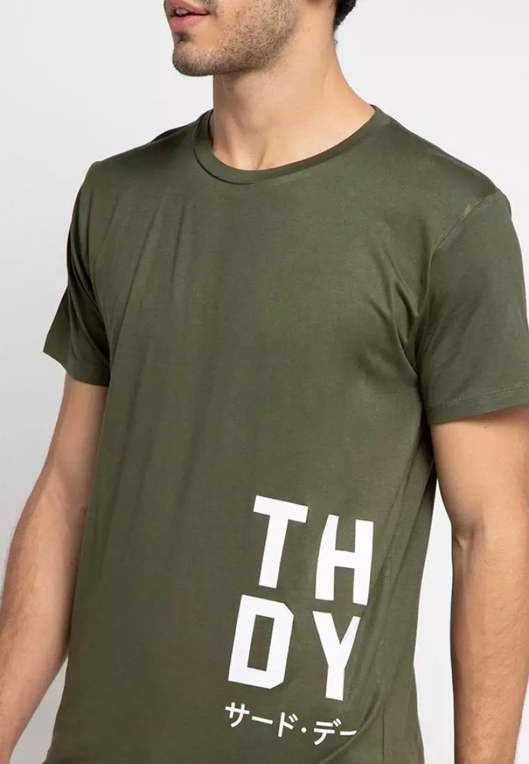 MTE41F Kaos Pria simple jepang big thdy waist ga T-shirt Olive