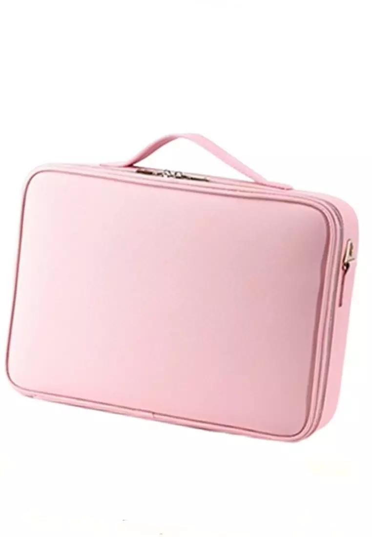Elmar Tas Organizer Makeup Wanita Kosmetik Portable Travel Two Layer Material Leather ORIGINAL - Pink