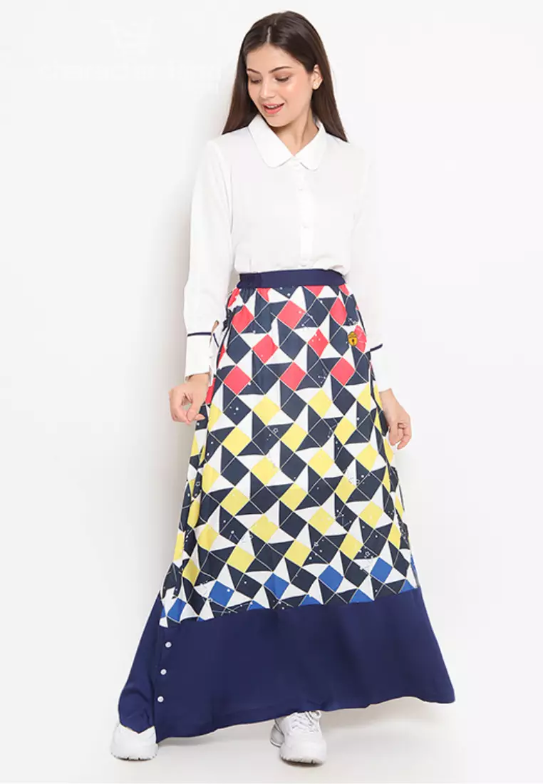 Doraemon Geometric Skirt Blue