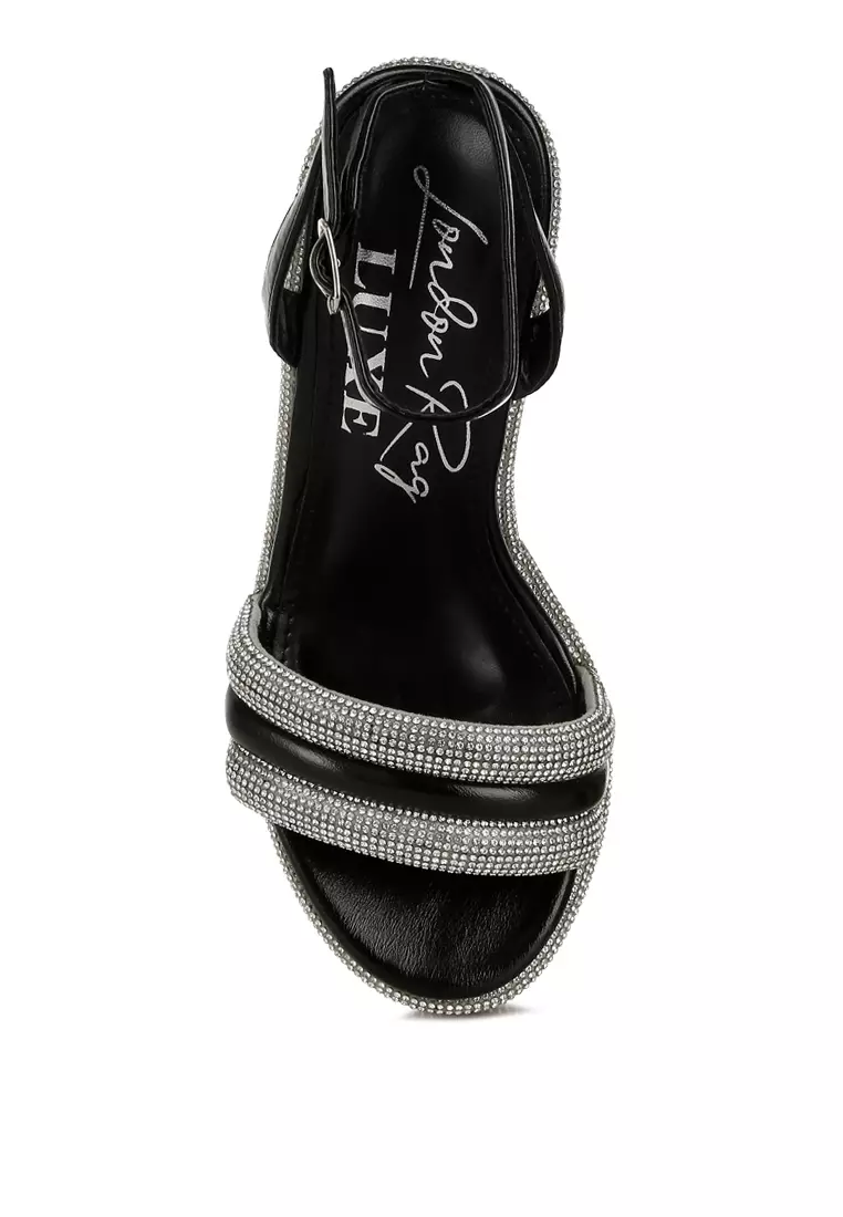 Sandal wedges bertabur berlian imitasi hitam