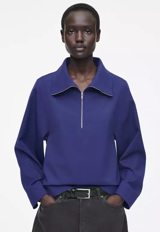 Wool-Blend Half-Zip Blouse
