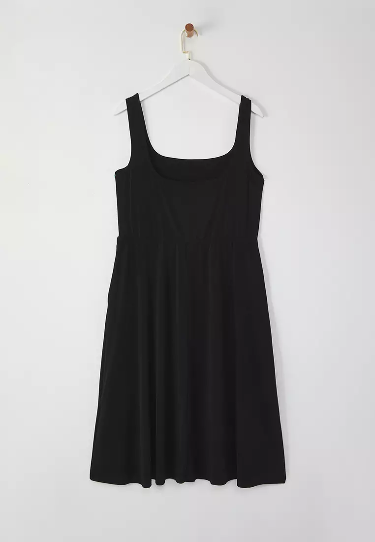 Black Square Neck A-line Knitted Plus Size Dress TBBSS25AH00063