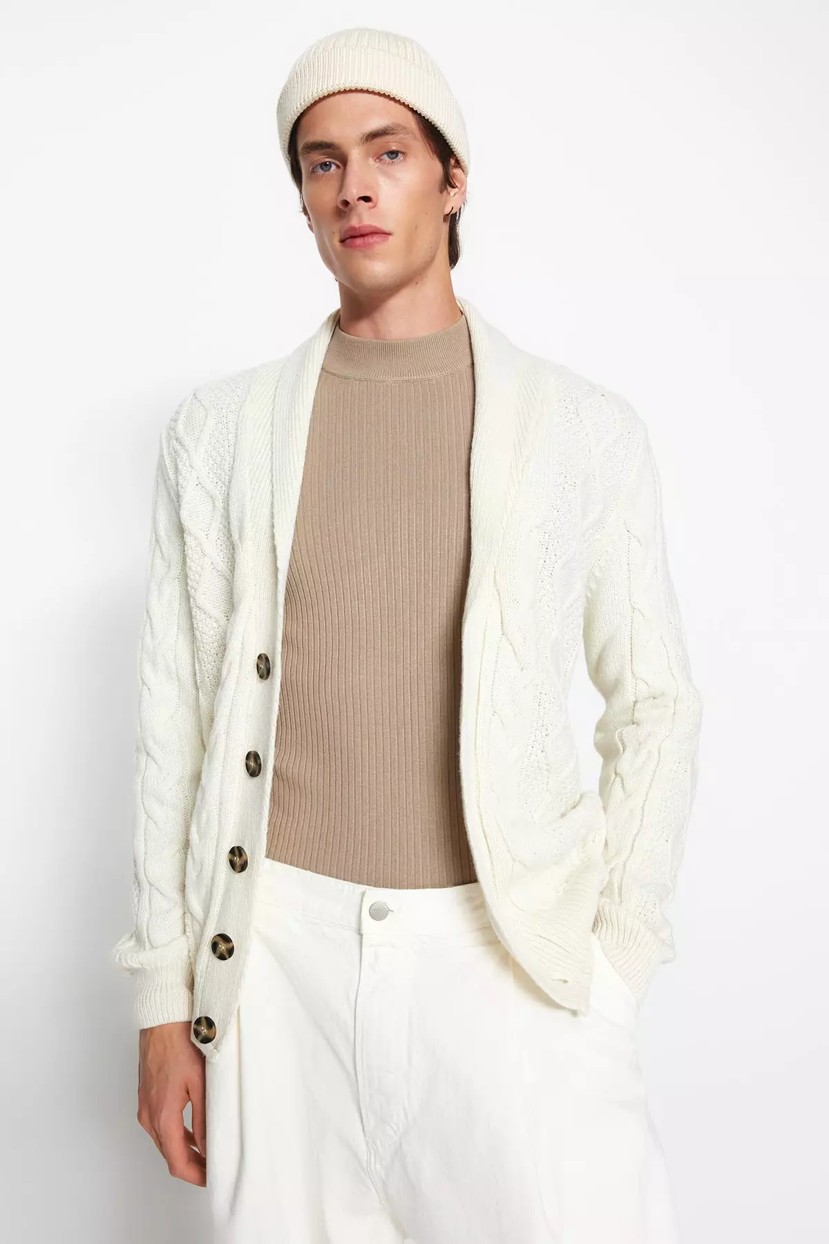 Mens cream hot sale cardigan sweater