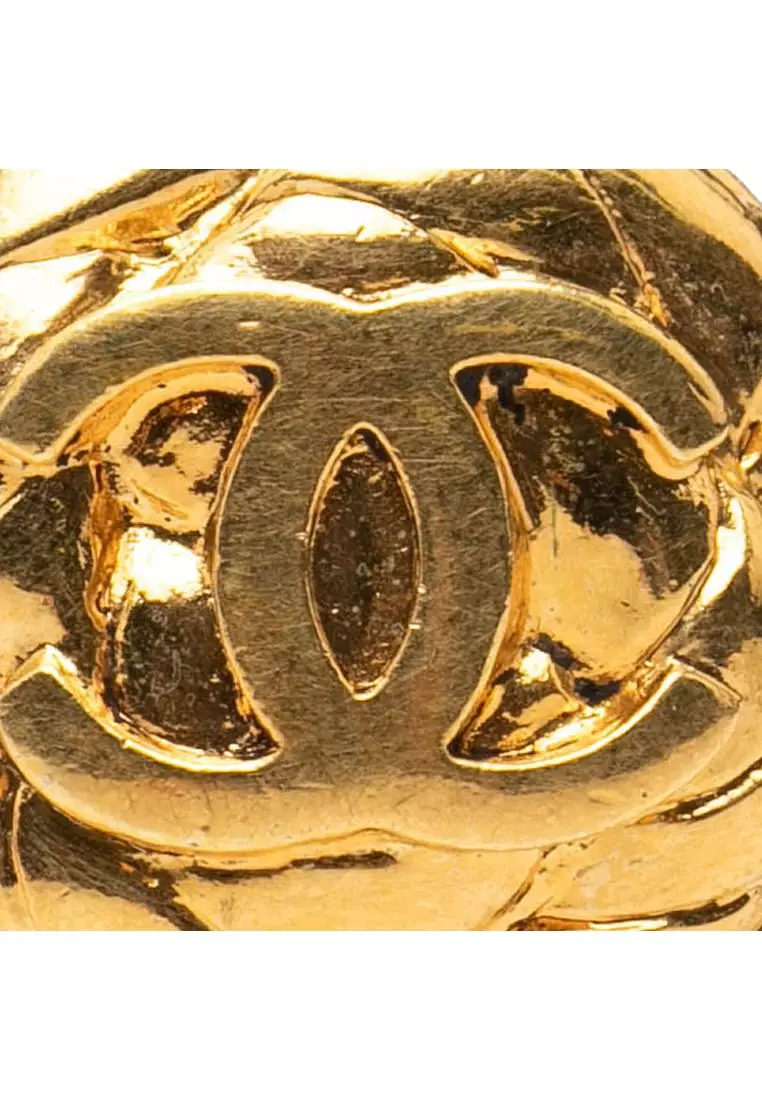 Pre-Loved Chanel Cc Quilted Gold Plated Round Clip On Earrings
