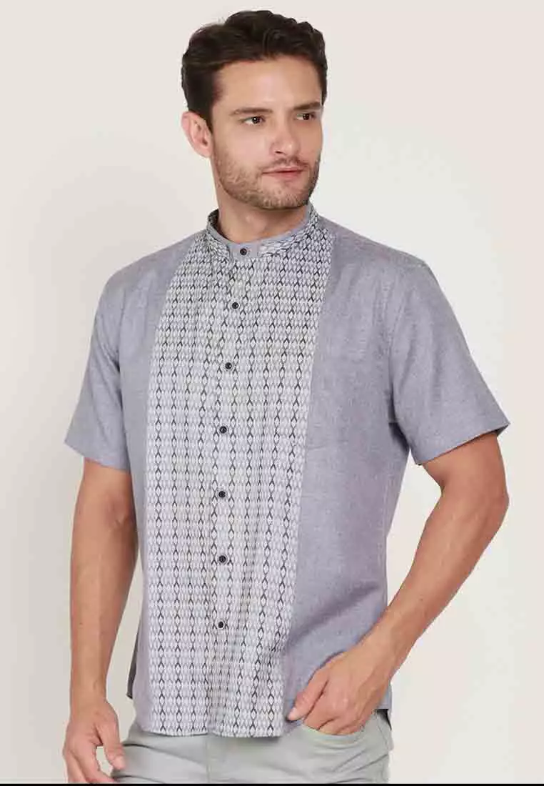 KOKO LAGAWI PURPLE Kemeja Casual Formal Pria Lengan Pendek SS - Baju Atasan Top Man Muslim Shirt