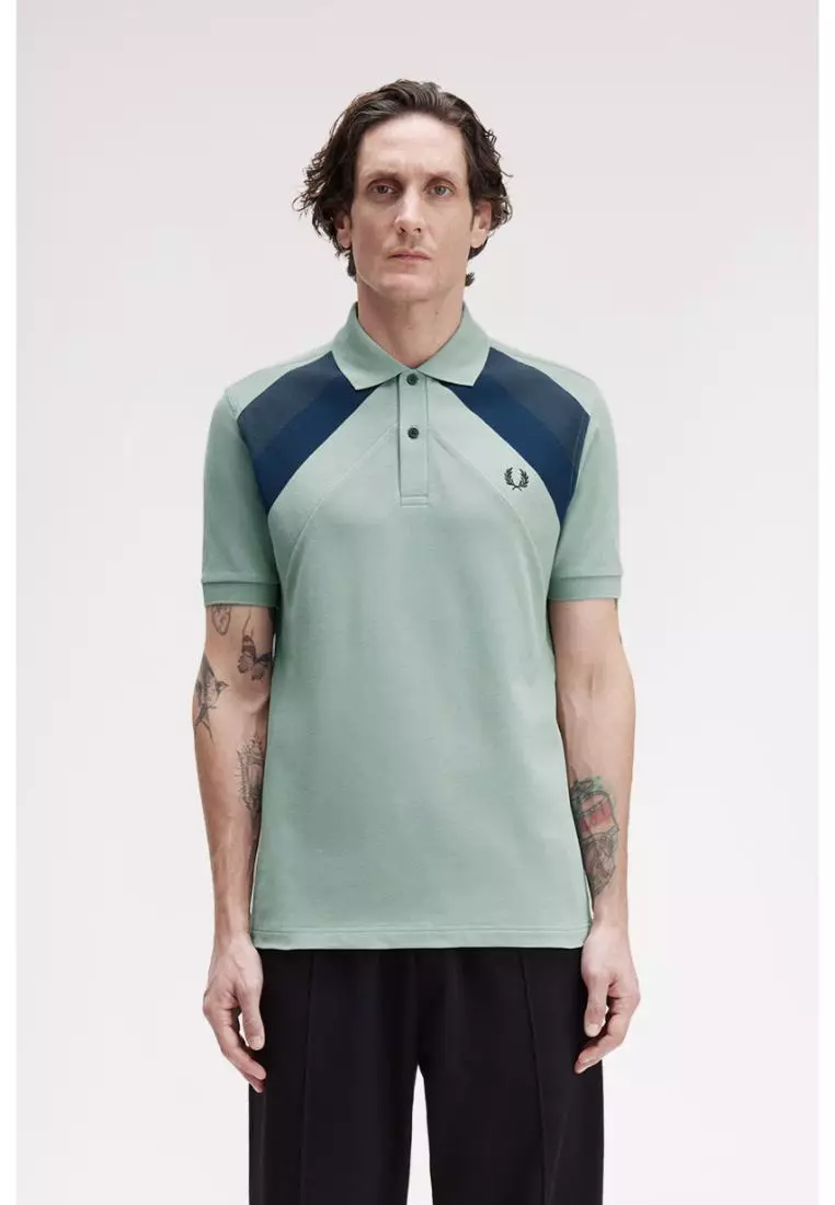 Buy FRED PERRY Fred Perry M1648 Striped Panel Polo Shirt (Bayleaf
