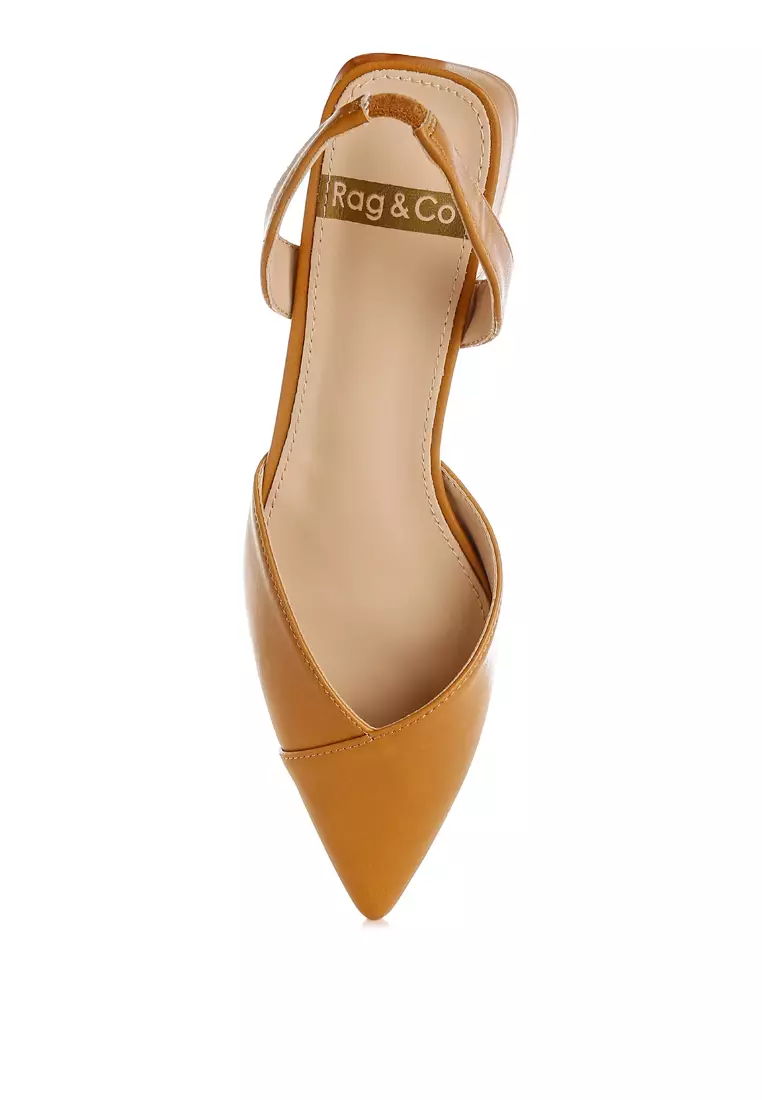 黃褐色軟皮露跟涼鞋