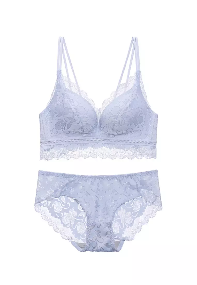 Buy ZITIQUE Fashionable Lace Lingerie Set (Bra And Panty) - Blue